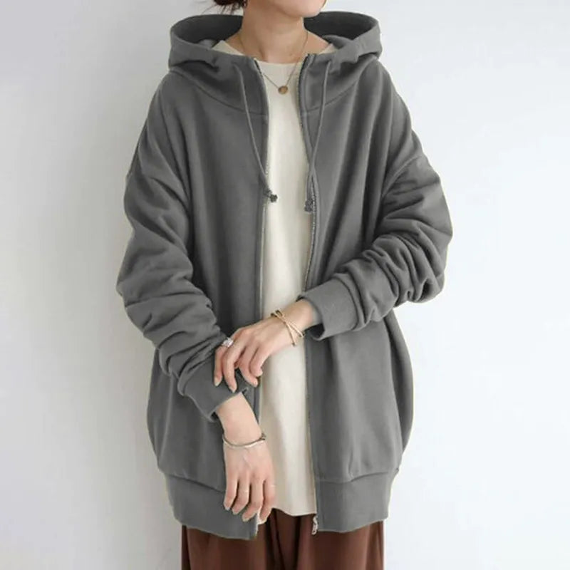 Amawinc Sweat À Capuche Oversized En Polaire Zip Devant Avec Poches Latérales Pour Femme