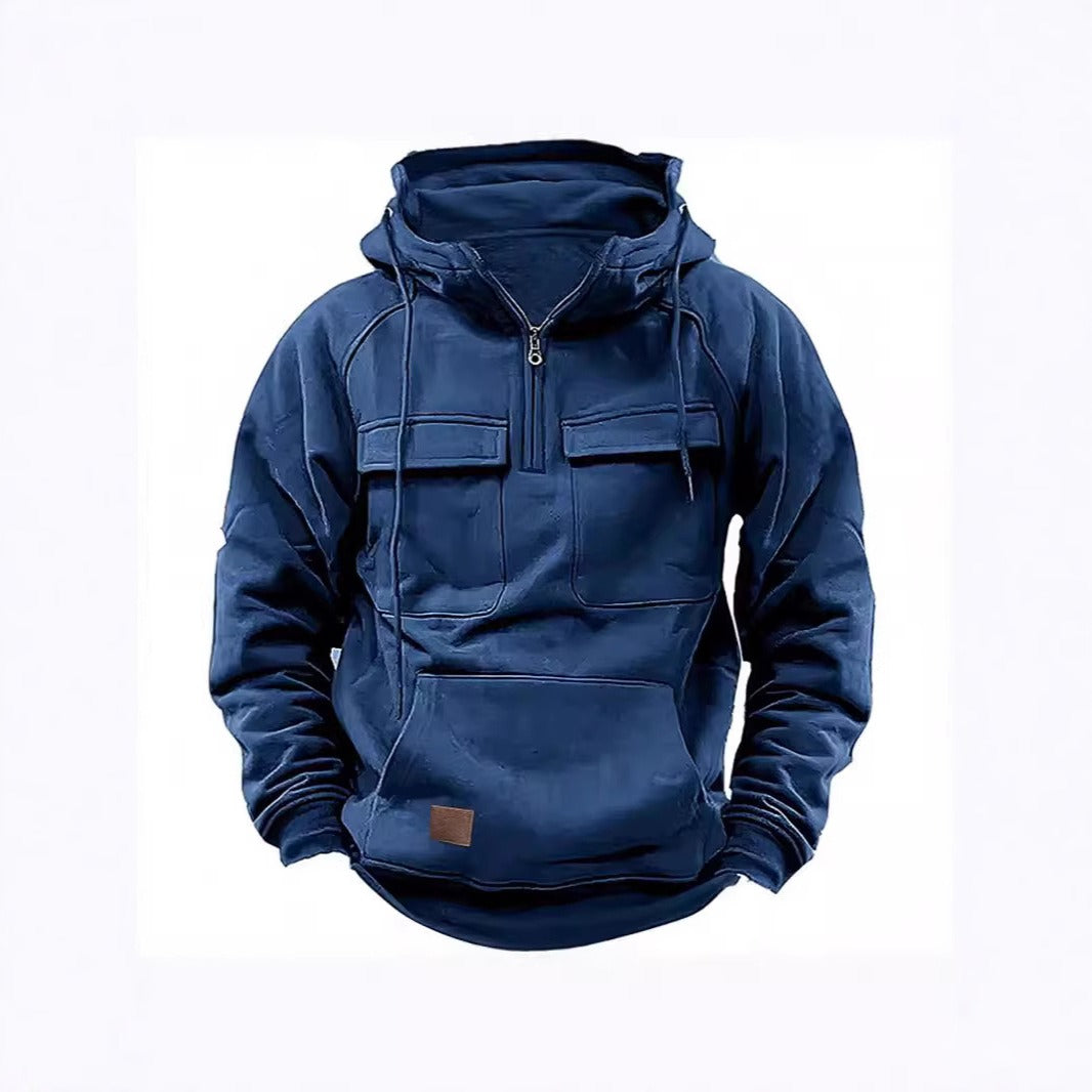 Sweat À Capuche Pour Homme Décontracté Zip Demi Poches À Rabat Sur Poitrine Fleece Coton Doux Amawinc Style Quotidien