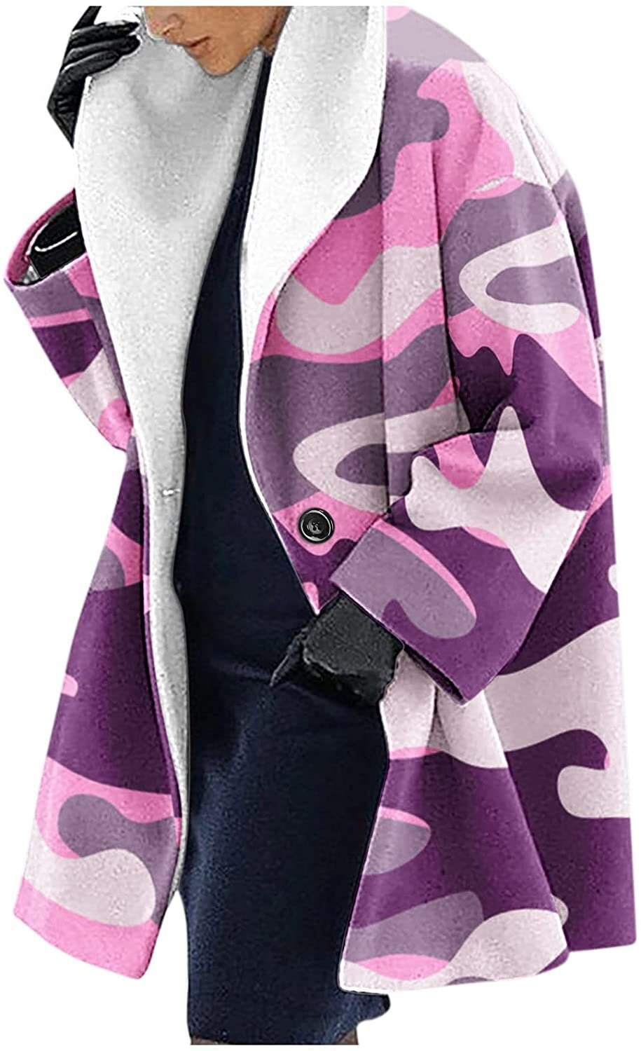 Veste À Capuche En Laine Mélangée Coupe Ample Mi Longue Imprimé Floral Ethnique Décontracté