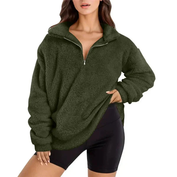 Pull Polaire Femme Coupe Oversize Avec Demi Zip Col Debout Pour Hiver Confortable Et Décontracté
