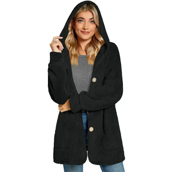 Cardigan À Capuche Pour Femmes En Peluche Tricot Doux Oversize Avec Bouton Front Et Poches Nordisk Flair