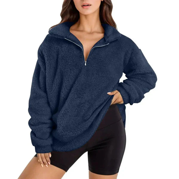 Pull Polaire Femme Coupe Oversize Avec Demi Zip Col Debout Pour Hiver Confortable Et Décontracté