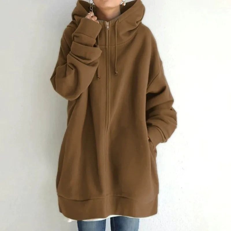 Amawinc Sweat À Capuche Oversized En Polaire Zip Devant Avec Poches Latérales Pour Femme