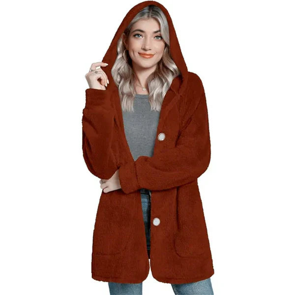Cardigan À Capuche Pour Femmes En Peluche Tricot Doux Oversize Avec Bouton Front Et Poches Nordisk Flair