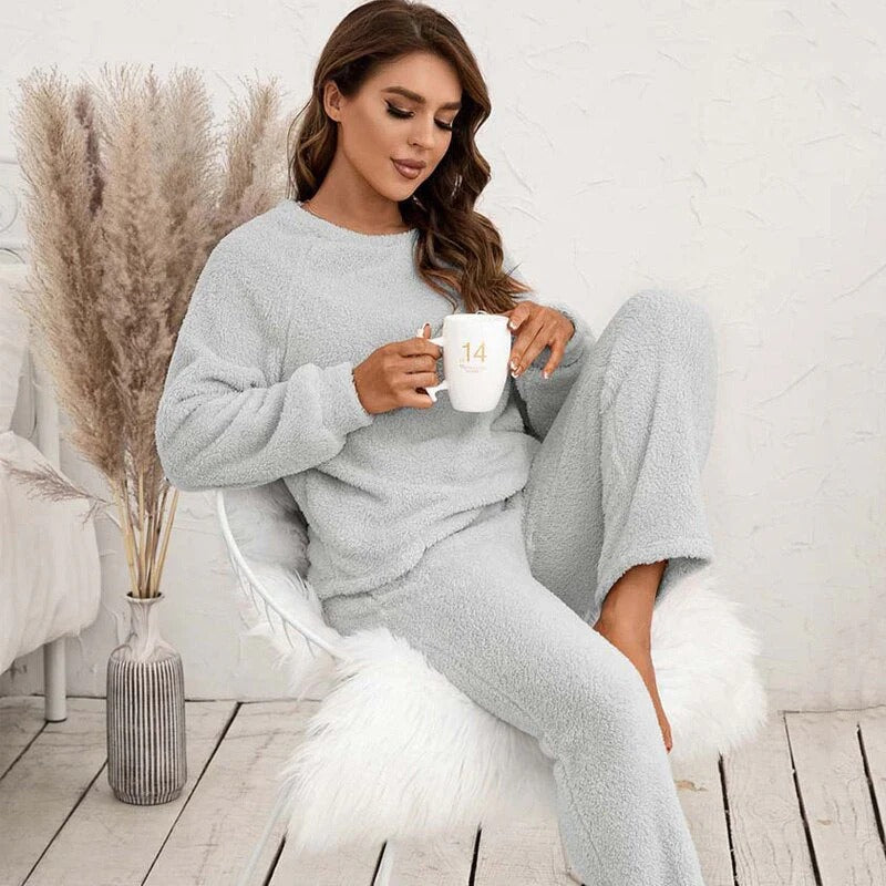 Ensemble Deux Pièces Pour Femmes En Molleton Doux Coupe Décontractée Haut À Manches Longues Et Pantalon