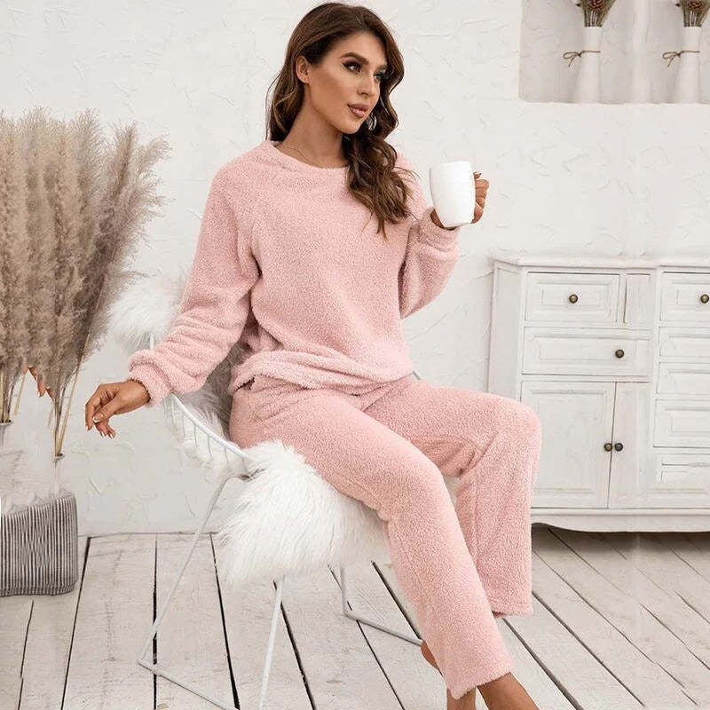 Ensemble Deux Pièces Pour Femmes En Molleton Doux Coupe Décontractée Haut À Manches Longues Et Pantalon