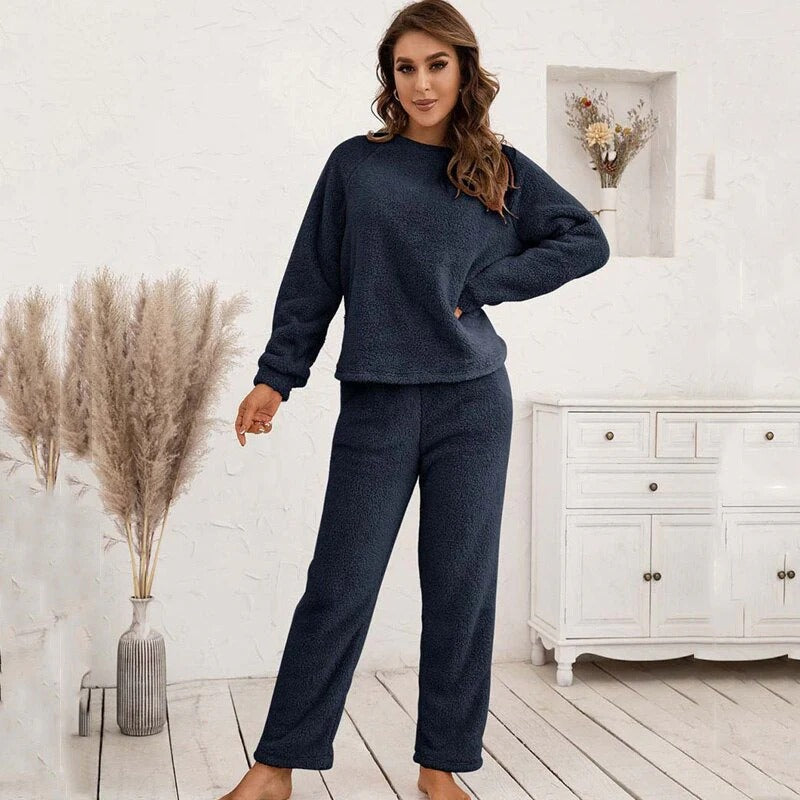 Ensemble Deux Pièces Pour Femmes En Molleton Doux Coupe Décontractée Haut À Manches Longues Et Pantalon