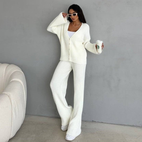 Cardigan Deux Pièces Boutonné Tricot À Côtes Coupe Oversize Manches Amples Pour Détente