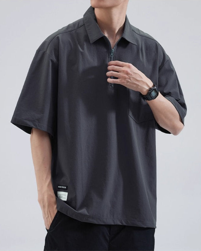 Polo Zip Oversize En Soie Glacée Léger Pour L'Été Chaud Décontracté Et Élégant Respirant