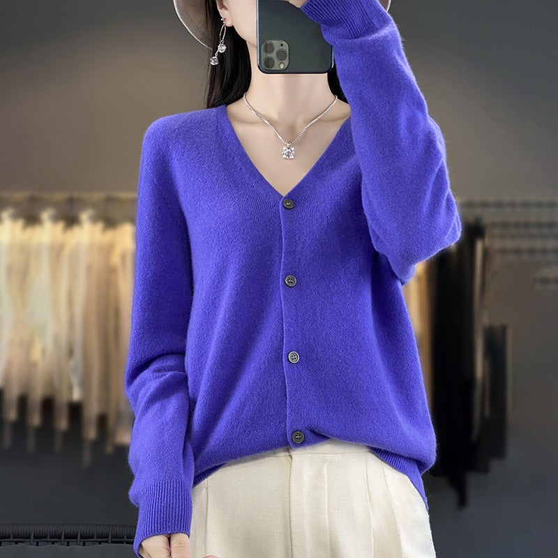 Cardigan Féminin Amawinc En Laine Tricotée Encolure V Coupe Décontractée Boutonnage Avant Manches Longues