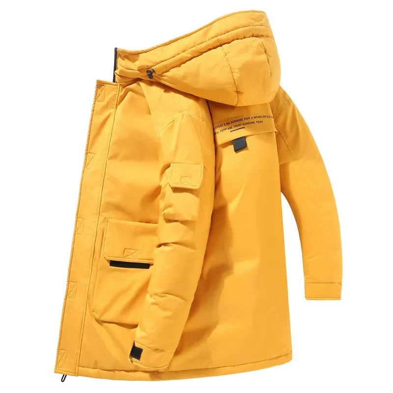 Amawinc Veste Matelassée À Capuche Mi Longue Pour Homme Avec Poches Patch Et Manches Ajustables
