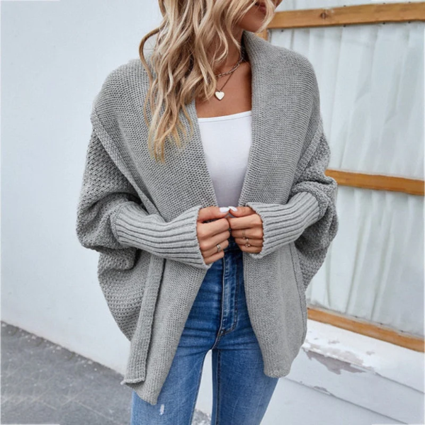 Cardigan En Maille Pour Femme Oversize Coupe Ample Texture Épaisse Ouvert Devant Manches Longues