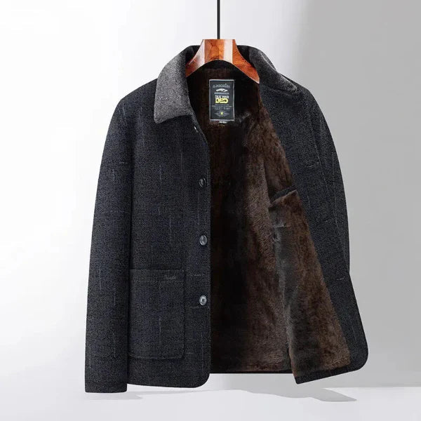 Manteau Homme En Laine Coupe Classique Longueur Moyenne Boutons Front Doublure Peluche Chaud Hiver Amawinc