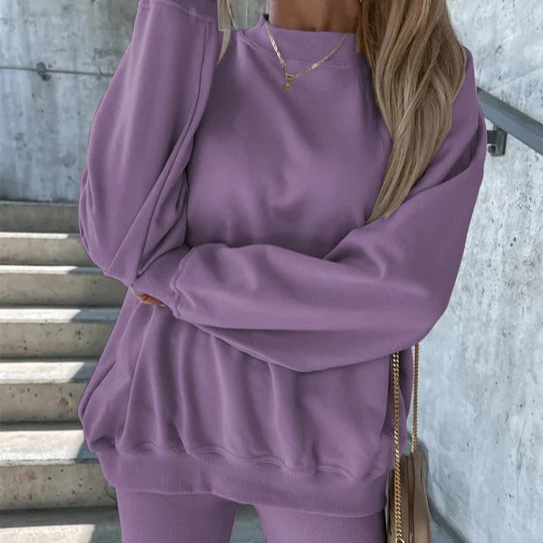 Sweatshirt Femme Oversize Col Rond Poignets Et Ourlets Côtelés Doux Mélange Coton Nordisk Flair