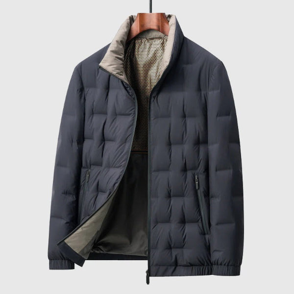 Veste Homme En Duvet Motif Grille Quilté Zip Avant Col Debout Pour Hiver Chaud Et Confortable