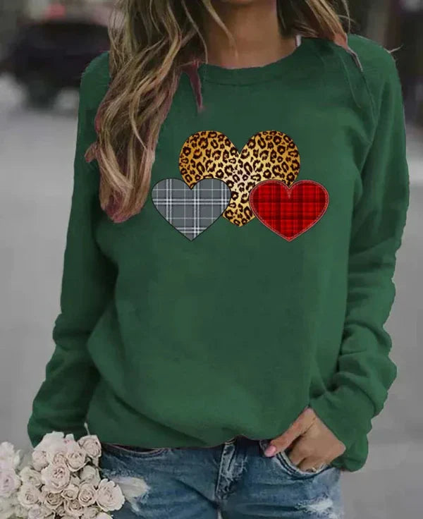 Sweat Femme Coupe Décontractée En Mélange Coton Col Rond Motif Cœur Graphique Imprimé