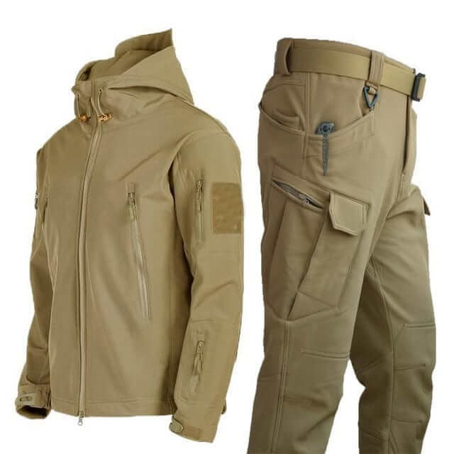 Ensemble Extérieur Homme Deux Pièces Veste À Capuche Zippée Pantalon Cargo Résistant Aux Intempéries Technique