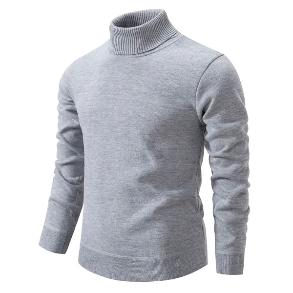 Pull Homme Col Roulé Côtelé En Coton Mélangé Coupe Slim Noir Pour Quotidien Avec Style Minimaliste Décontracté