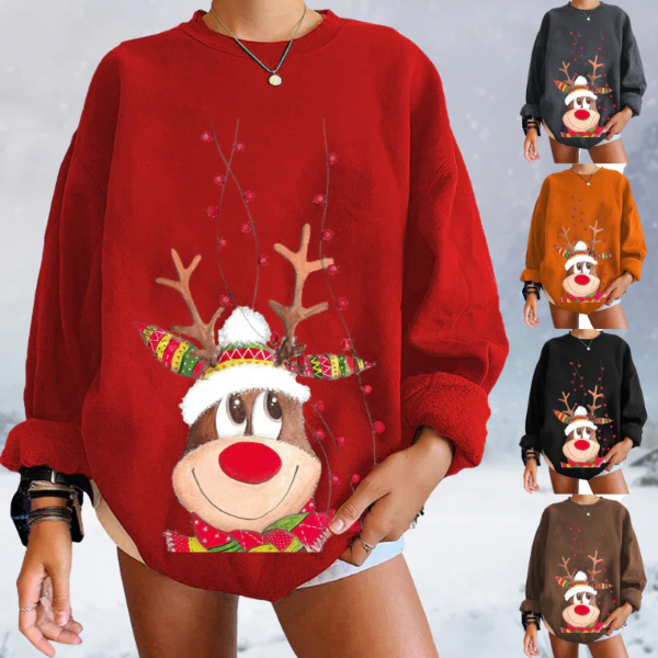 Pull Pour Femme Coupe Décontractée En Maille Douce Avec Graphique Renne Et Ourlet Côtelé