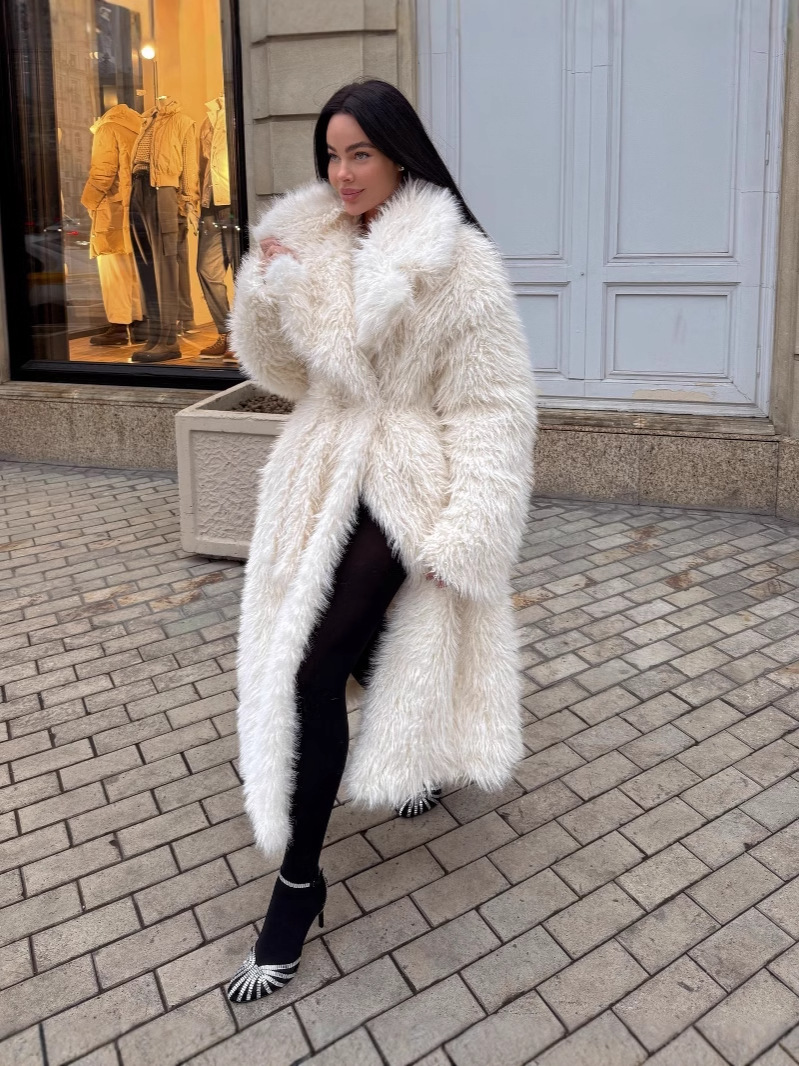 Veste Mi Longue Femme Oversize En Fausse Fourrure Douce Et Pelucheuse Ouverture Frontale