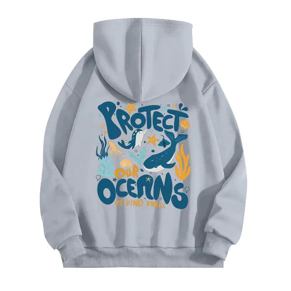 Sweat À Capuche Femme Oversize Effet Coton Graphique Marin Imprimé Dos Confort Décontracté