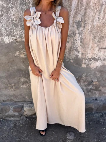 Amawinc Robe Maxi Décontractée Pour Femme Avec Détails Floraux À L'Épaule Pour Vacances Jours Chauds