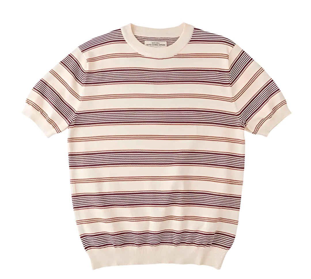 Uniform Poem Knit T Shirt À Rayures Horizontales En Maille Côtelée Coton Poly Confort Décontracté