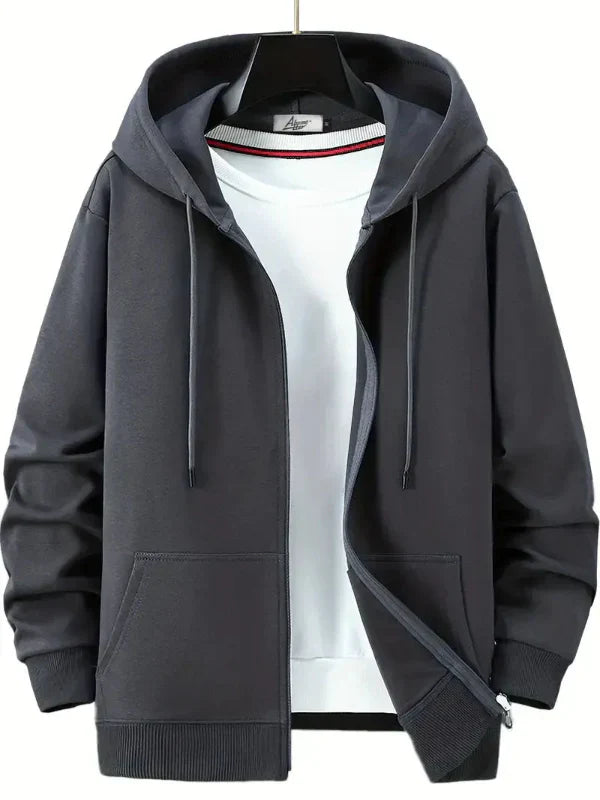 Sweat À Capuche Zippé Homme Coupe Décontractée Mélange Coton Avec Cordon Et Poches Kangourou Amawinc