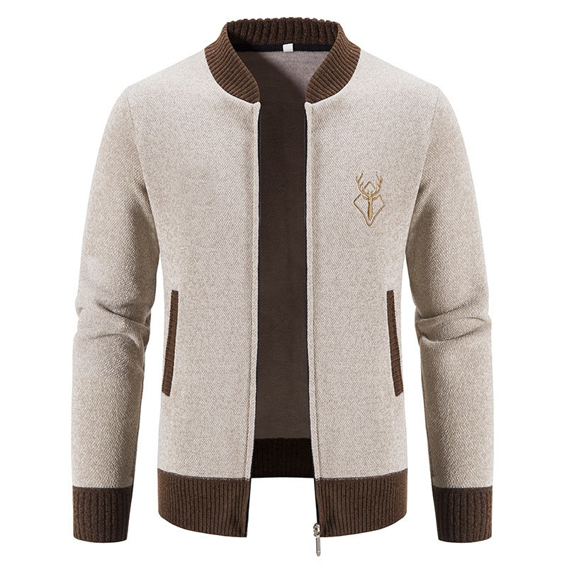 Amawinc Sweatshirt Tricot En Laine Mélangée Homme Zip Avant Bords Côtelés Coupe Décontractée Confort Quotidien
