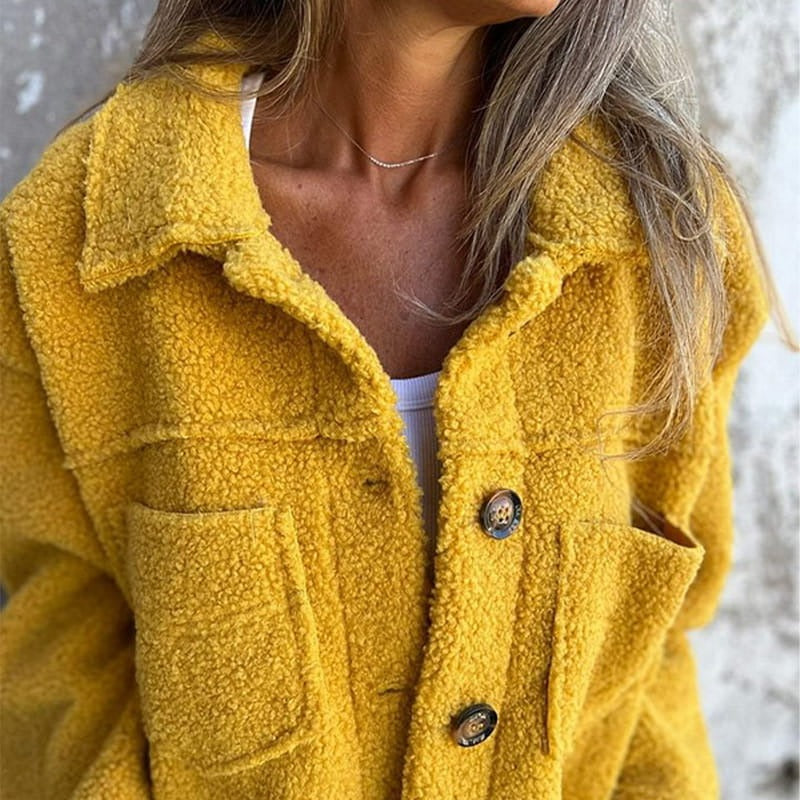 Manteau Femme Coupe Décontractée Texture Laine Col Large Boutons Oversize Poches Patch