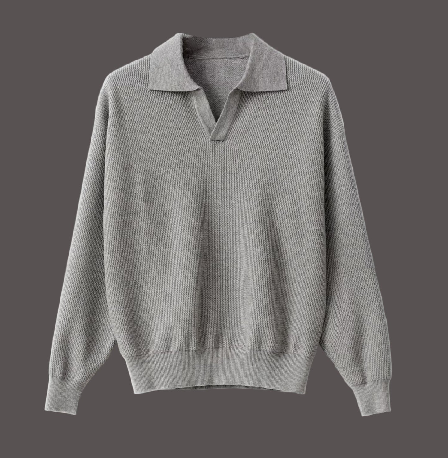 Pull Tricot Homme Col Polo Évasé Manches Longues Côtes Bas Doux Pour Automne Confortable