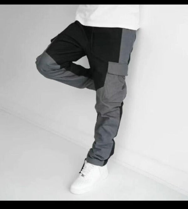 Pantalon Cargo Patchwork Homme Coupe Décontractée Jambe Taillée Poches Utilitaires En Mélange De Coton