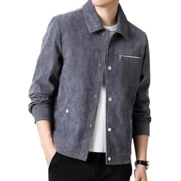 Veste Velours Côtelé Pour Homme Coupe Regular Bouton Devant Poche Zip Style Casual Garde Robe Quotidienne