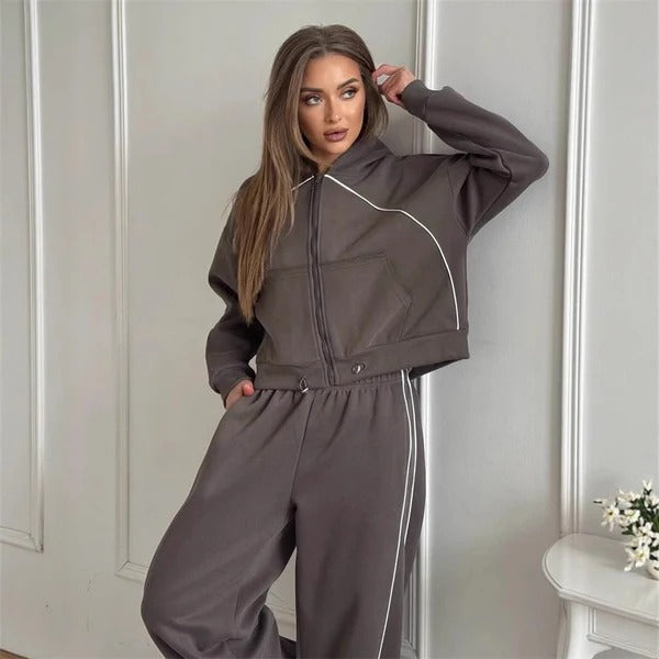 Ensemble Femme Deux Pièces Oversize Avec Veste Zippée Et Pantalon À Taille Élastique Coutures Contrastées Nordisk Flair