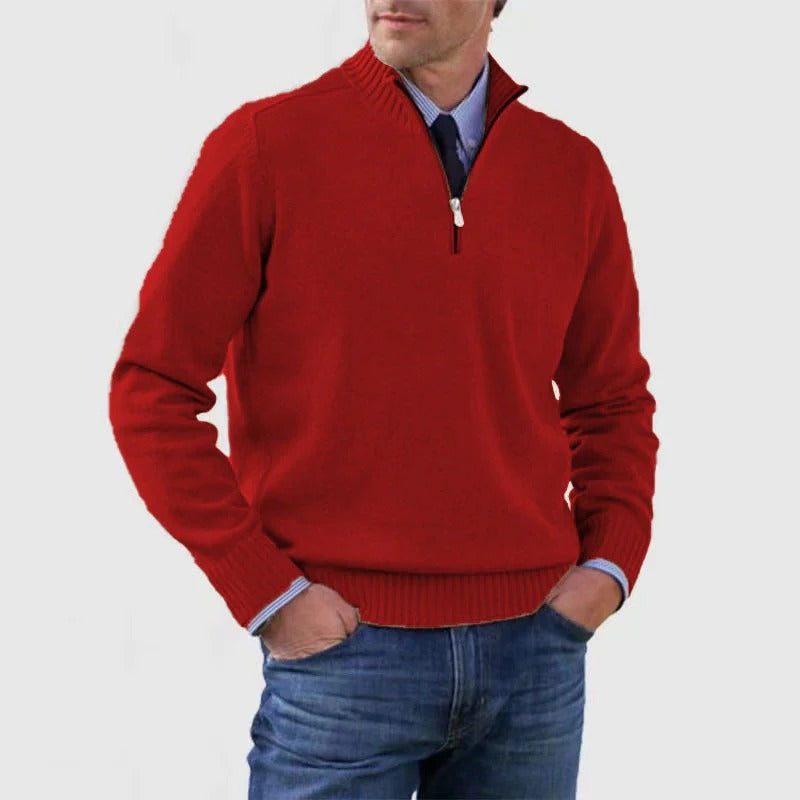 Pull Homme à Zip Demi Quart Amawinc Pour Bureau Professionnel Décontracté en Maille Fine