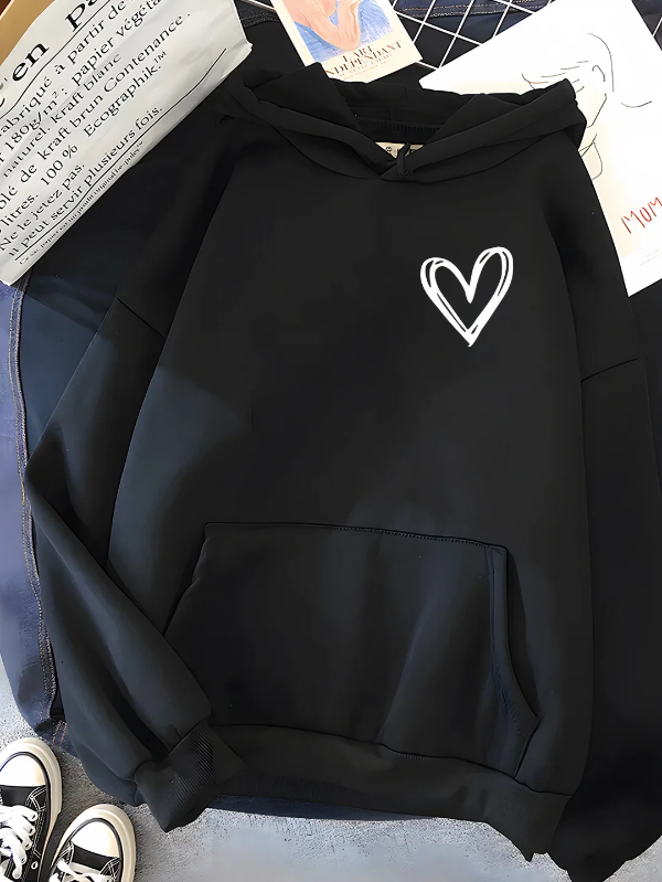 Amawinc Sweat À Capuche Femme Coupe Décontractée En Coton Mélangé Avec Imprimé Cœur Et Poche Kangourou