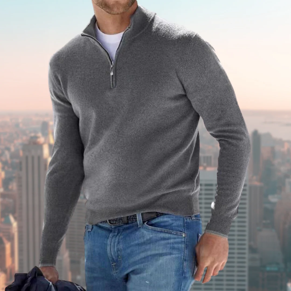 Pull Homme En Coton Mélangé Zip Demi Col Debout Regular Fit Décontracté Noir Idéal Pour Le Quotidien