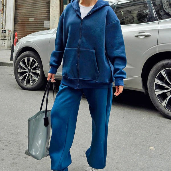 Ensemble Sweat À Capuche Oversized Pour Femme En Coton Avec Zip Avant Et Cordon Ajustable Pour Confort