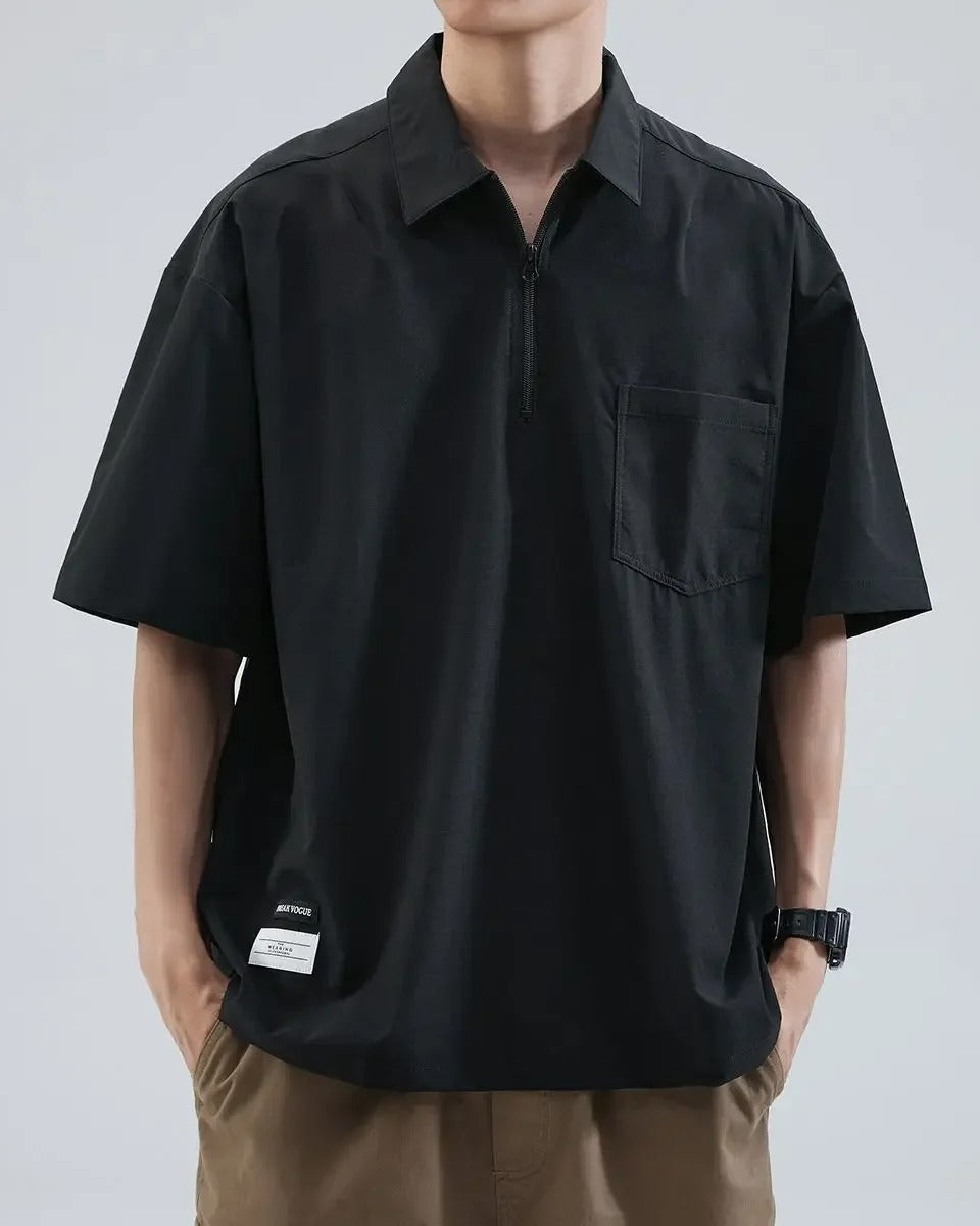 Polo Zip Oversize En Soie Glacée Léger Pour L'Été Chaud Décontracté Et Élégant Respirant