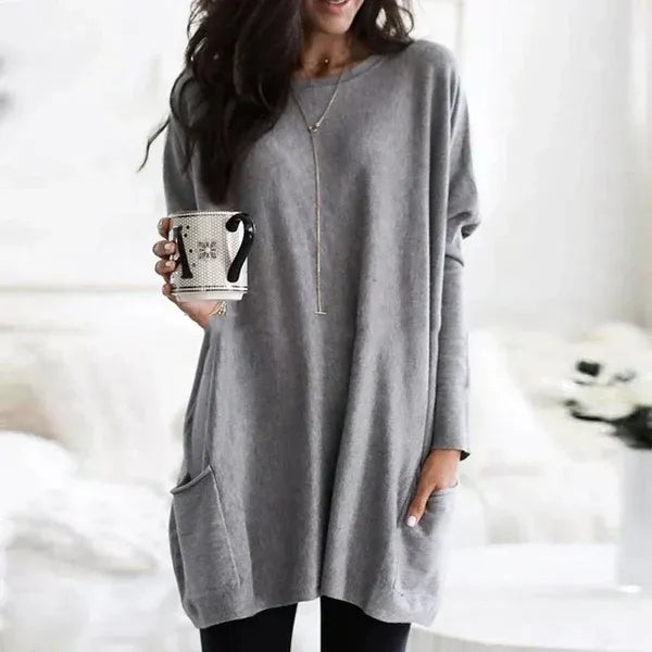 Pull Tunique Oversize Femme En Maille Douce Avec Poches Latérales Et Épaules Tombantes