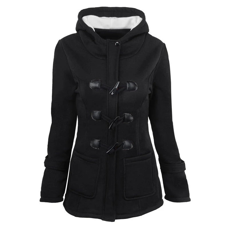 Veste à Capuche Pour Femme Coupe Structurée Mélange de Coton Fermeture Toggle Longueur Hip