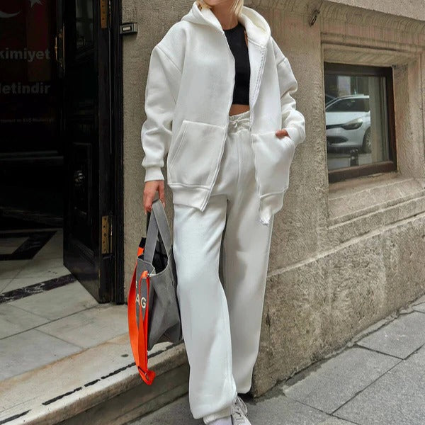 Ensemble Sweat À Capuche Oversized Pour Femme En Coton Avec Zip Avant Et Cordon Ajustable Pour Confort