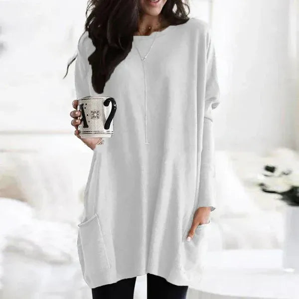 Pull Tunique Oversize Femme En Maille Douce Avec Poches Latérales Et Épaules Tombantes