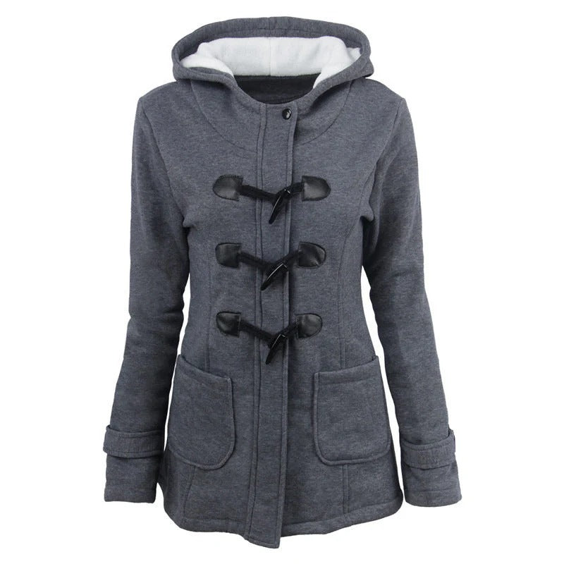 Veste à Capuche Pour Femme Coupe Structurée Mélange de Coton Fermeture Toggle Longueur Hip