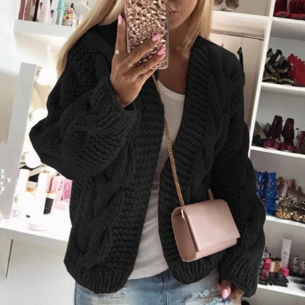 Cardigan Amawinc Pour Femme En Laine Tricot Épais À Motif Torsades Coupe Structurée Ouverture Sans Boutons