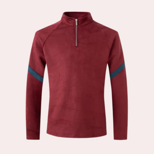 Pull Homme en Laine Mélangée Avec Zip Demi et Manches Raglan Rayées Coupe Décontractée