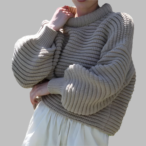 Pull Tricot Femme Coupe Oversized Col Haut En Laine Mélange Texture Côtelée Nordisk Flair