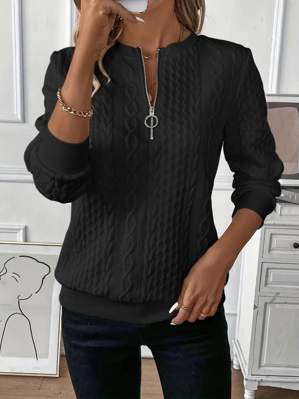 Nordisk Flair Sweat À Demi Zip Femme Coupe Décontractée Maille Câble Poignets Côtes Pour Un Style Douillet Quotidien