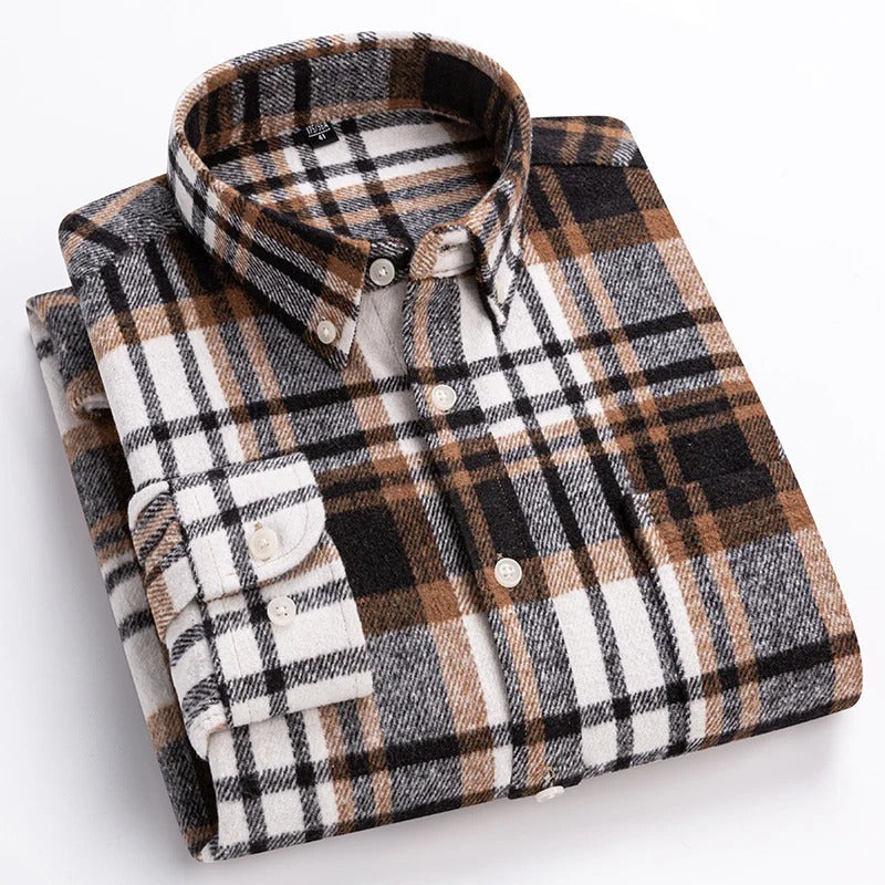 Chemise Homme Carreaux Coton Respirant Confort Quotidien Bouton Devant Col Traditionnel