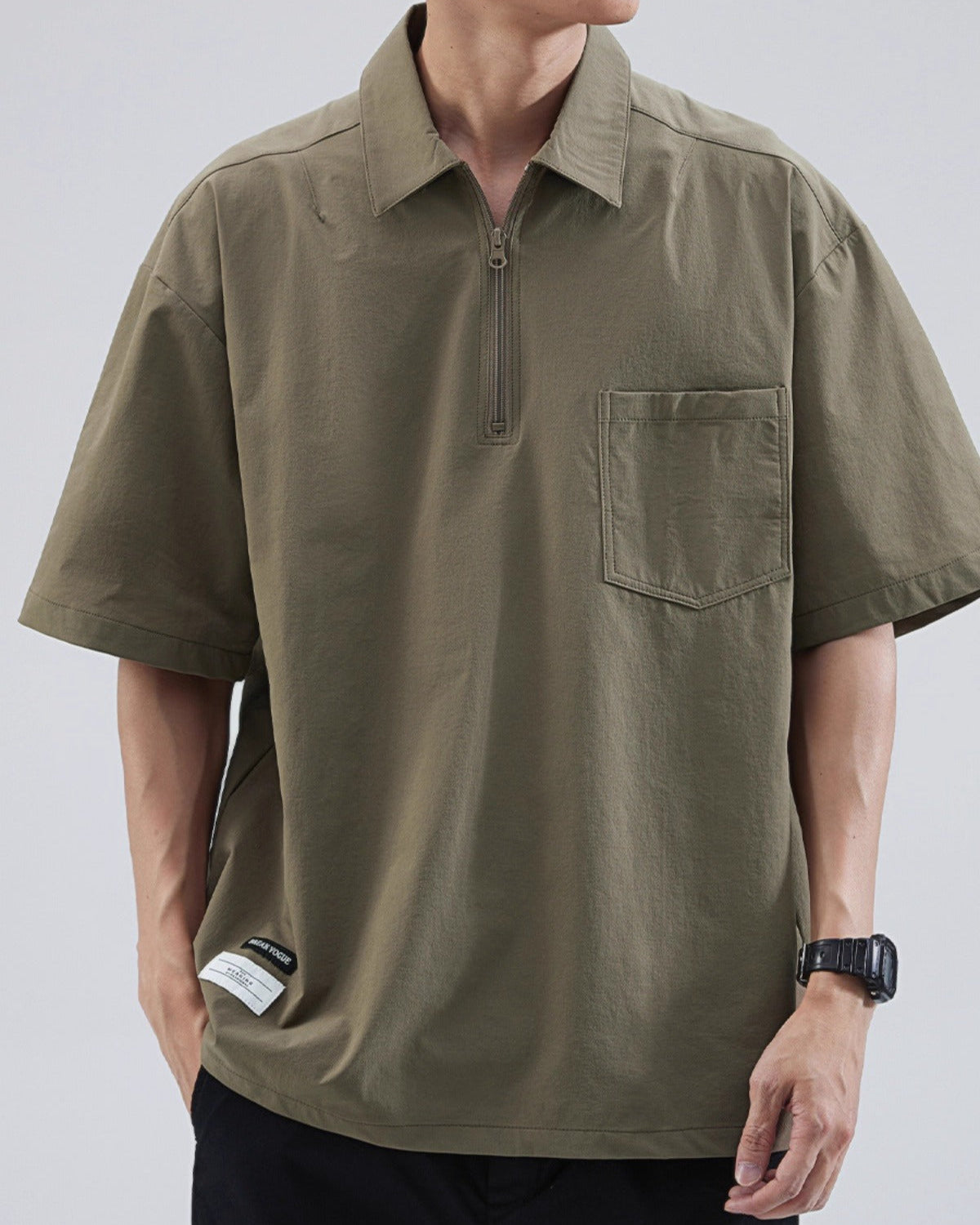 Polo Zip Oversize En Soie Glacée Léger Pour L'Été Chaud Décontracté Et Élégant Respirant
